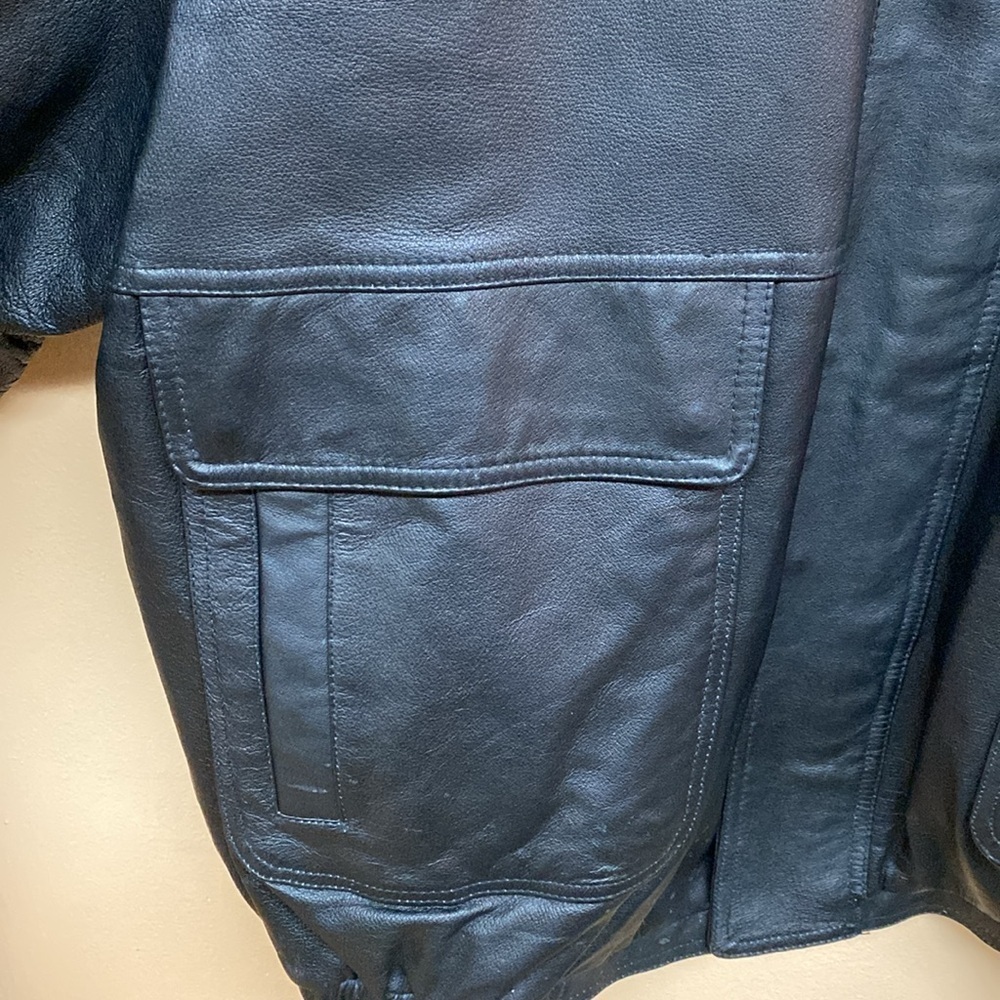 Vintage Y2K 58 Sports USA Black Leather Embroidered American Flag Jacket - Picture 5 of 14